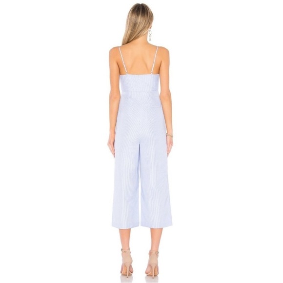 English Factory Cut-Out Bow Front Powder Blue Striped Jumpsuit - Picture 3 of 11